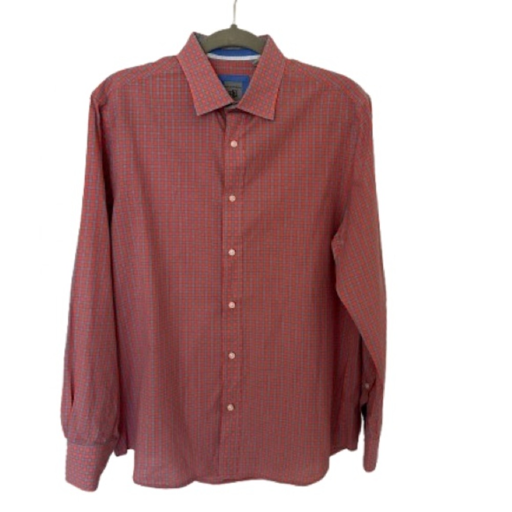 Bachrach Mens Shirt Long Sleeve Button Down Dress Plaid Orange/Pink/Blue, Sz M